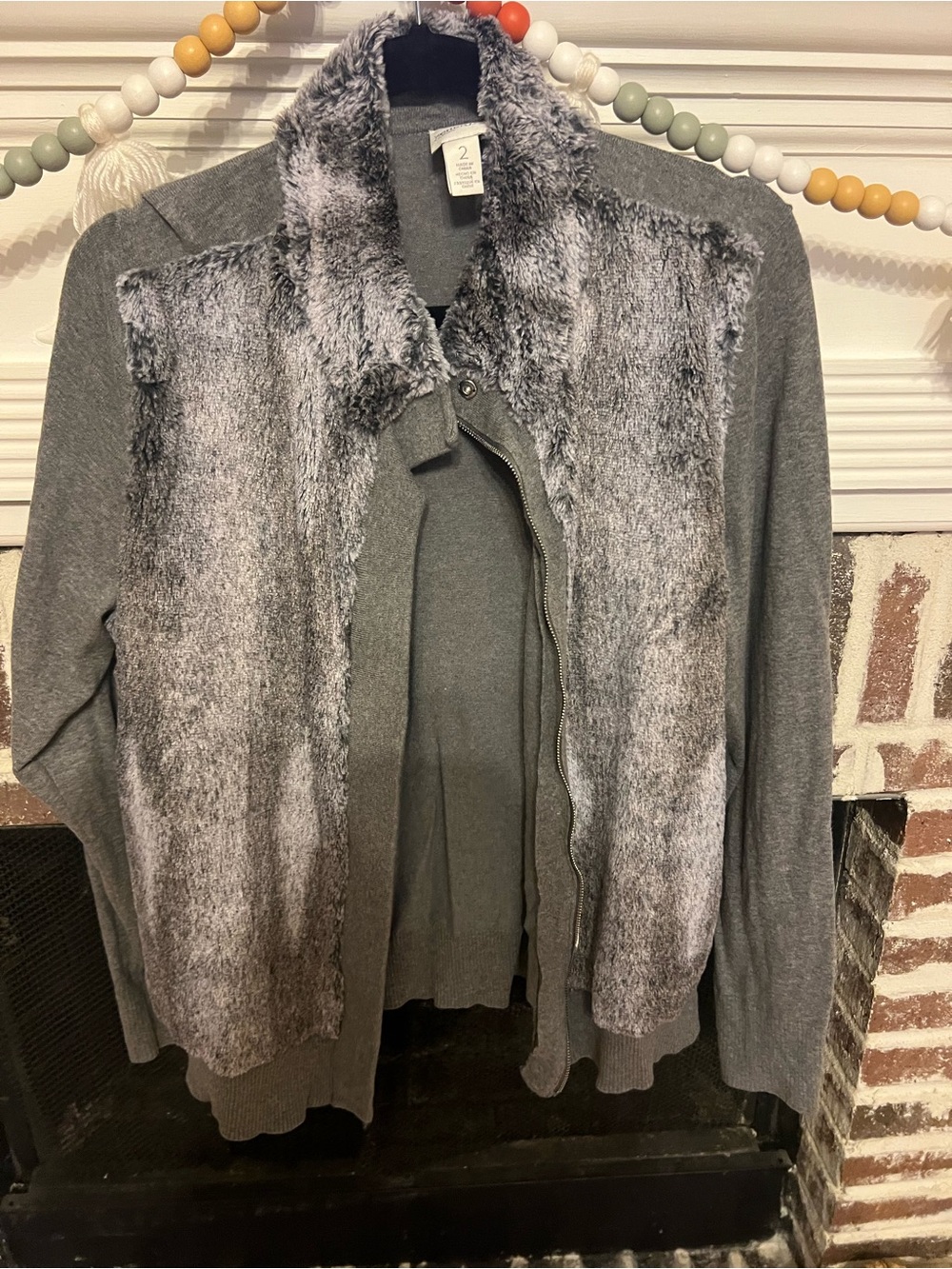 Women's Faux-Fur Trim Cardigan Sweater - Gray
